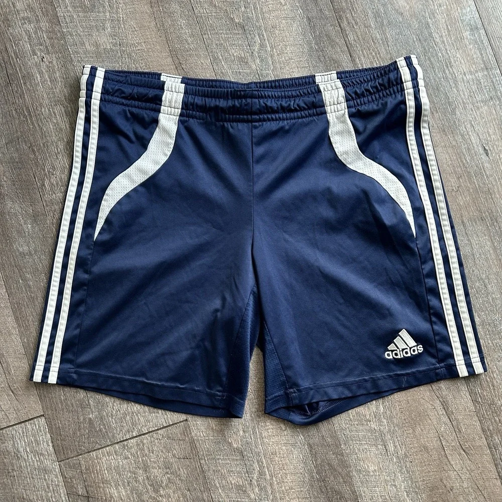 Adidas ClimaCool Athletic Shorts Navy 3-Stripe Mens Soccer Gym Vintage